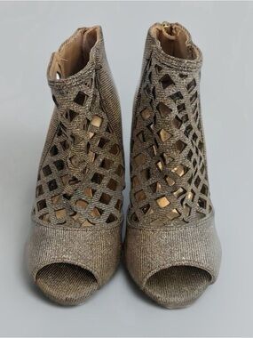 Christian Siriano Gold Glitter Cutout Peep-Toe Booties